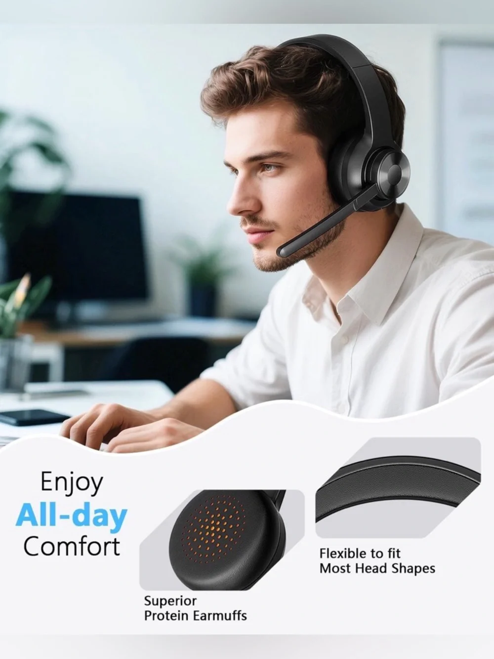Wireless Headset with Mic for Work, Bluetooth 5.4 Office Headset